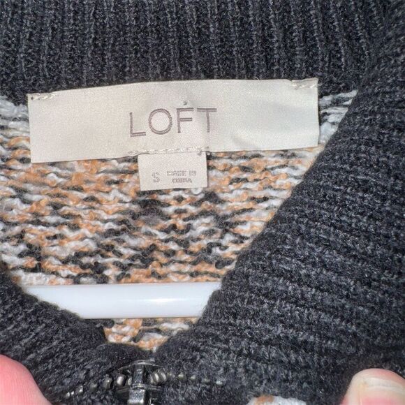 LOFT Women's Black Geometric Fair Isle Full-Zip Cardigan Sweater Size S - Picture 3 of 6